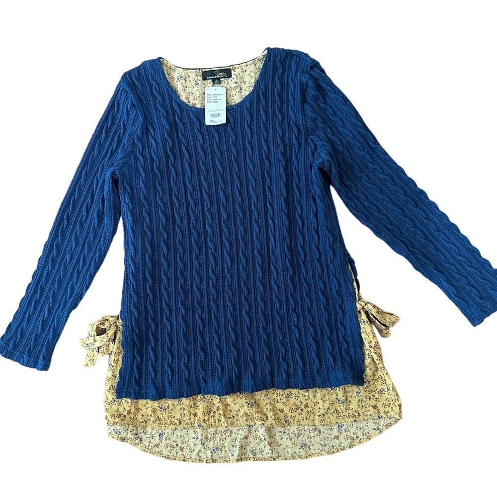NWT Suzanne Betto cable-knit mock-layer sweater, size M